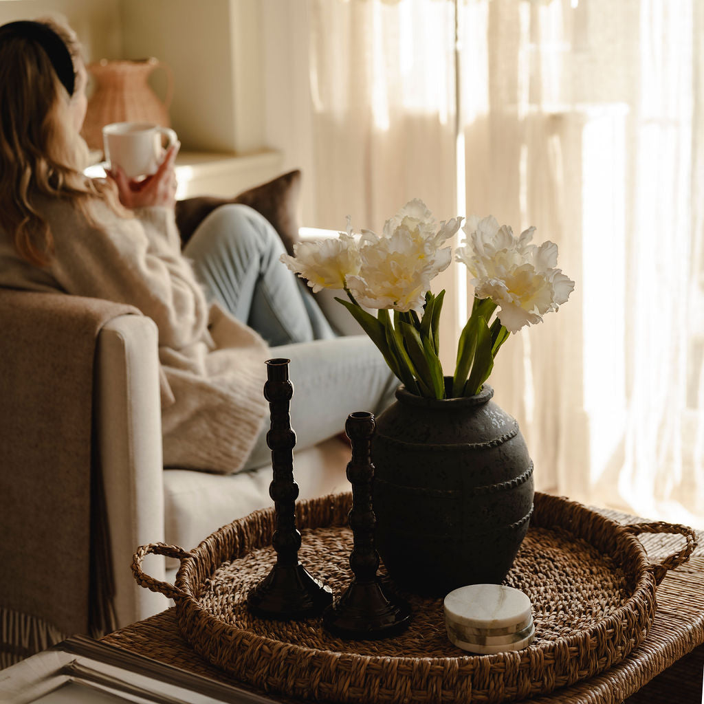 Charcoal Ribbed Terracotta Vase
