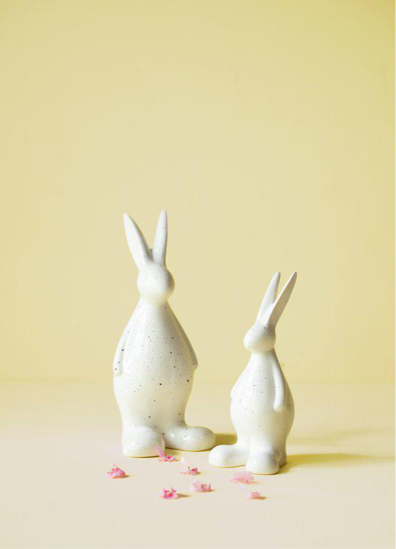 Set of 2 Ceramic White Hares