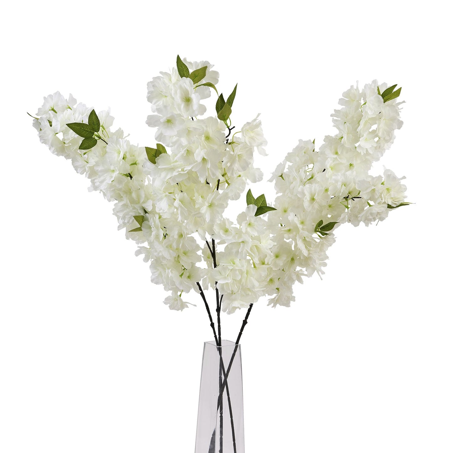 Large White Full Faux Cherry Blossom Stem