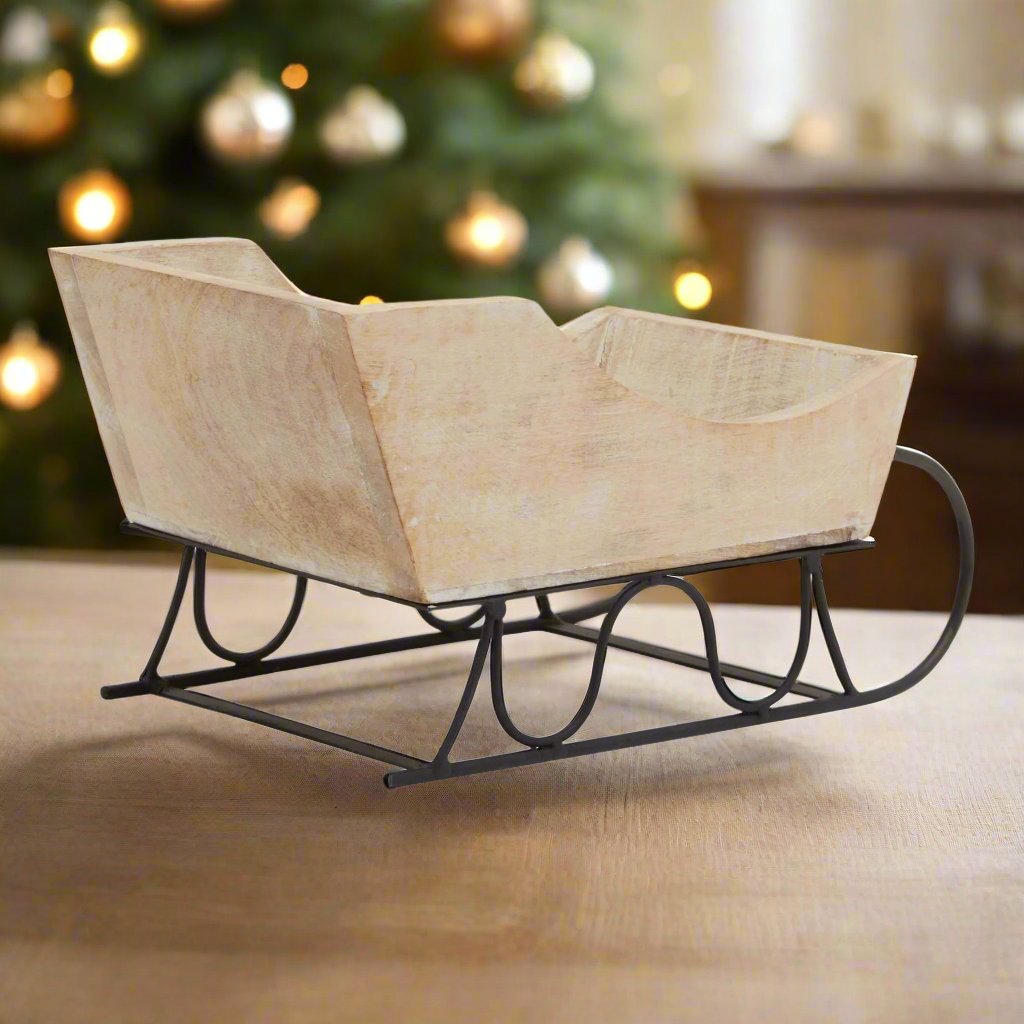 White Wash Collection Wooden Decorative Sleigh