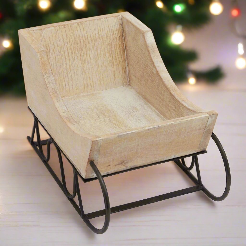 White Wash Collection Wooden Decorative Sleigh