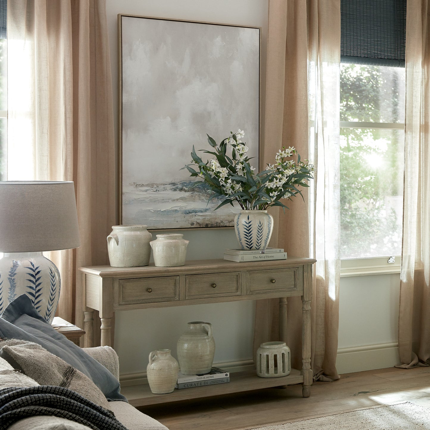 Delphine Collection 3 Drawer Console With Shelf