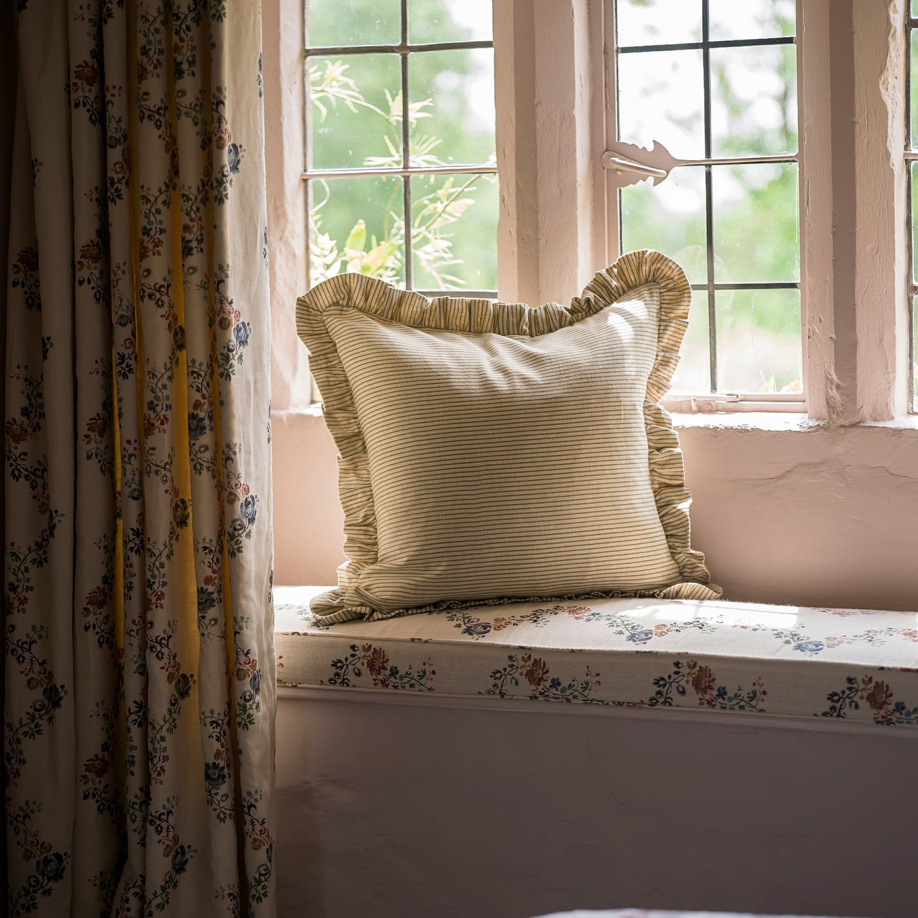 Stripe Frill Cushion – Forest