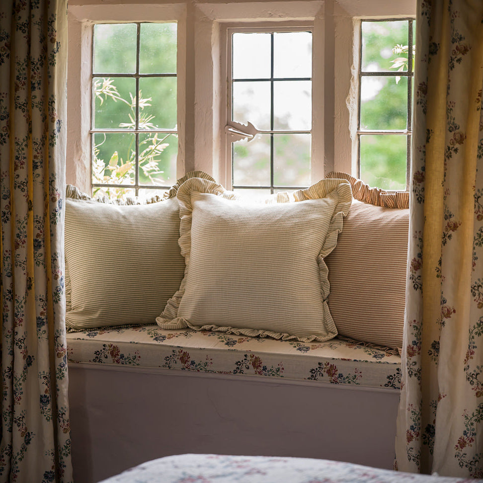 Stripe Frill Cushion – Forest