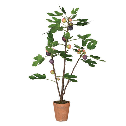 Artificial potted plant with green leaves and small fruits on a white background