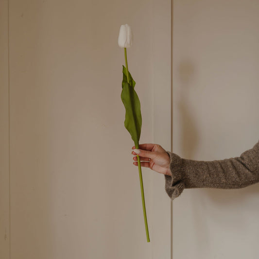 White Tulip Bud Spray with Leaves