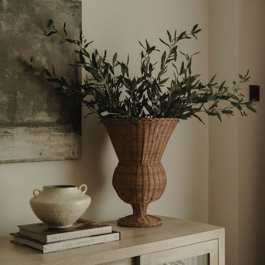 Large Woven Rattan Urn Vase