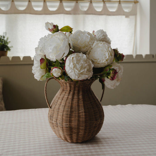 White Real Feel Open Peony with Bud and Leaves