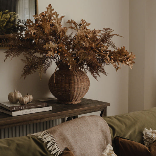 Large Autumn Branch Stems with Oak Leaves and Acorns