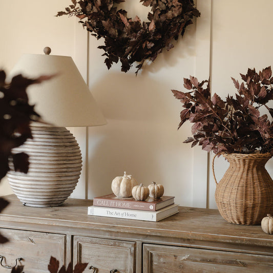 Set Of Three Carved Wood Effect Pumpkins