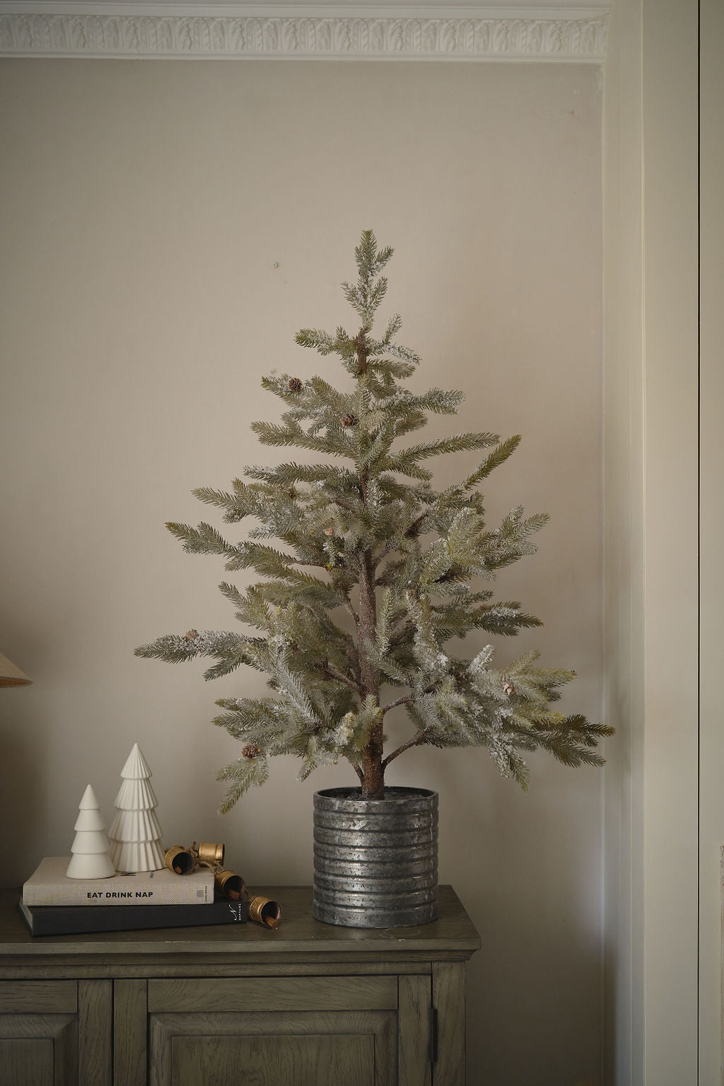 Christmas Tree In Ribbed Metal Pot