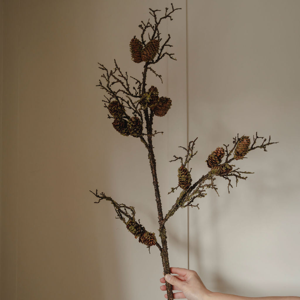 Moss Pine Cone Branch – Artificial Woodland Stem