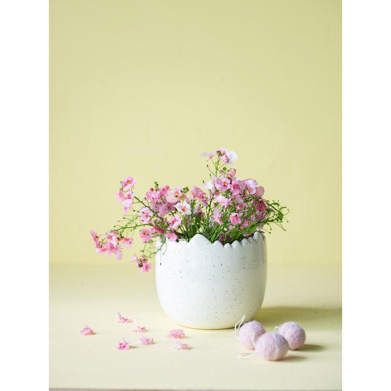 Set of 2 Ceramic White Speckled Cracked Egg Planters