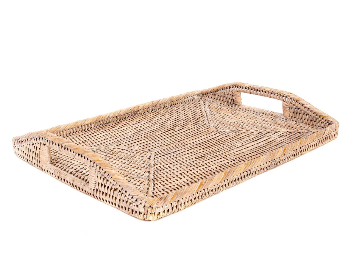 Whitewashed Rattan Tray